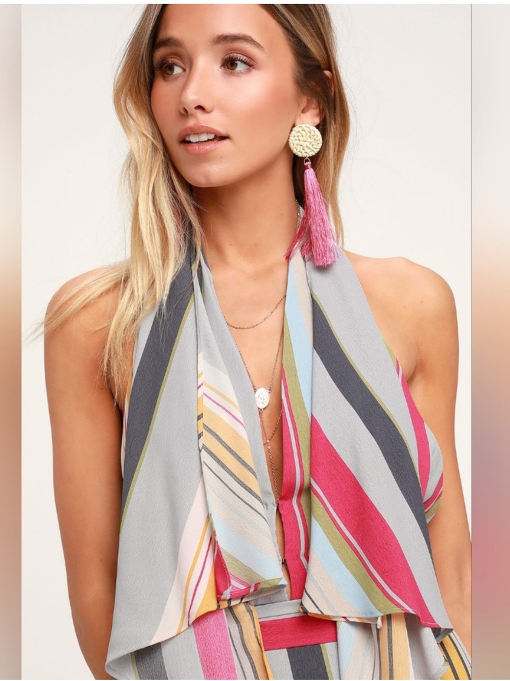 NWT Lulu's Esplanade Multicolor Striped Halter Backless Maxi Dress - Picture 3 of 7
